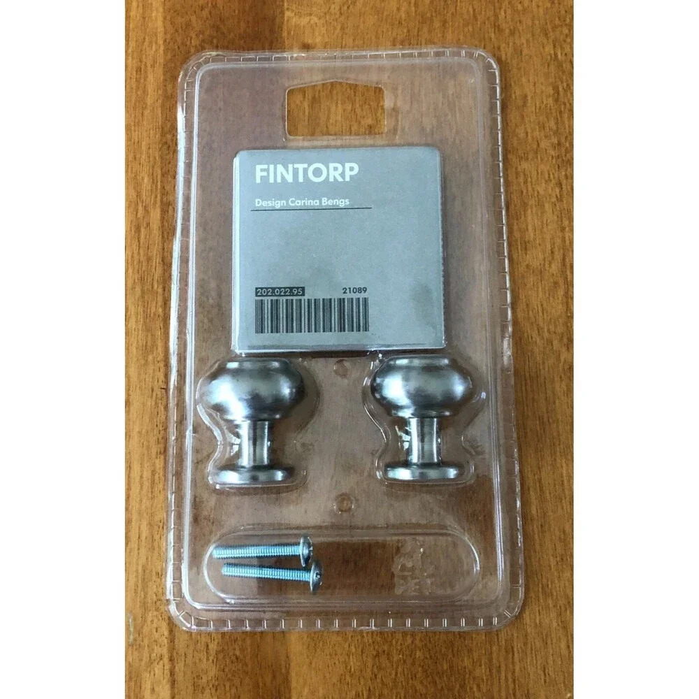 Ikea FINTORP Drawer Knobs Silver 2 Pack Screws 202.022.95 NEW